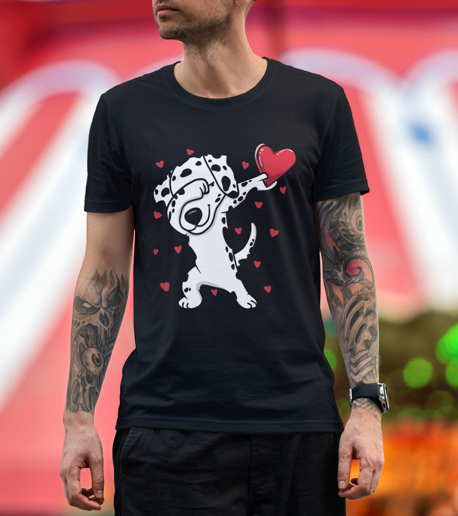 Dabbing Dalmatian Funny Valentine Heart Dance T-Shirt