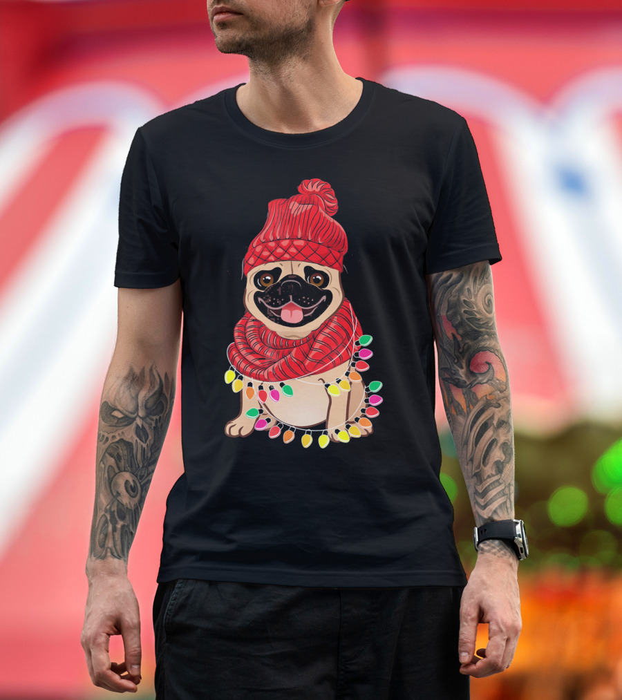 English Bulldog Lover Owner Merry Winter Festive Lights T-Shirt