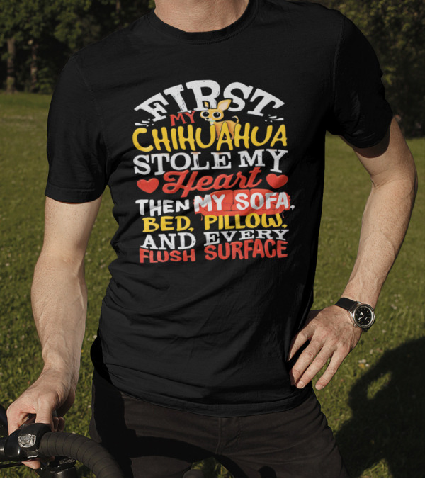 First My Chihuahua Stole My Heart Then My Sofa Bed Pillow And Every Flush Surface T-Shirt