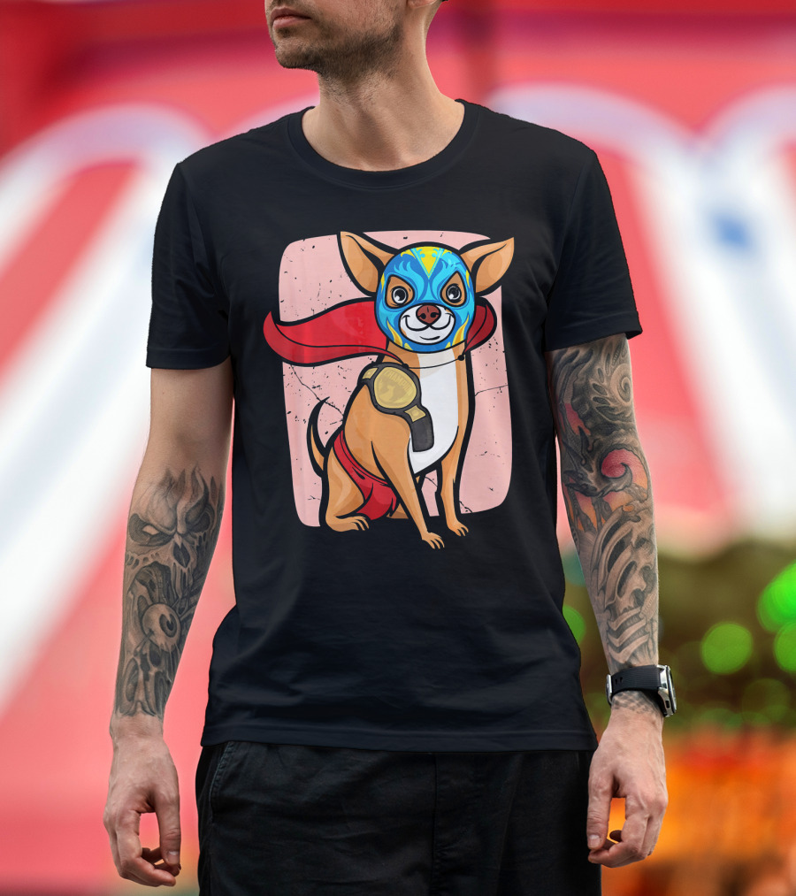 Funny Chihuahua Lucha Libre Wrestling Mask Cape Champion T-Shirt