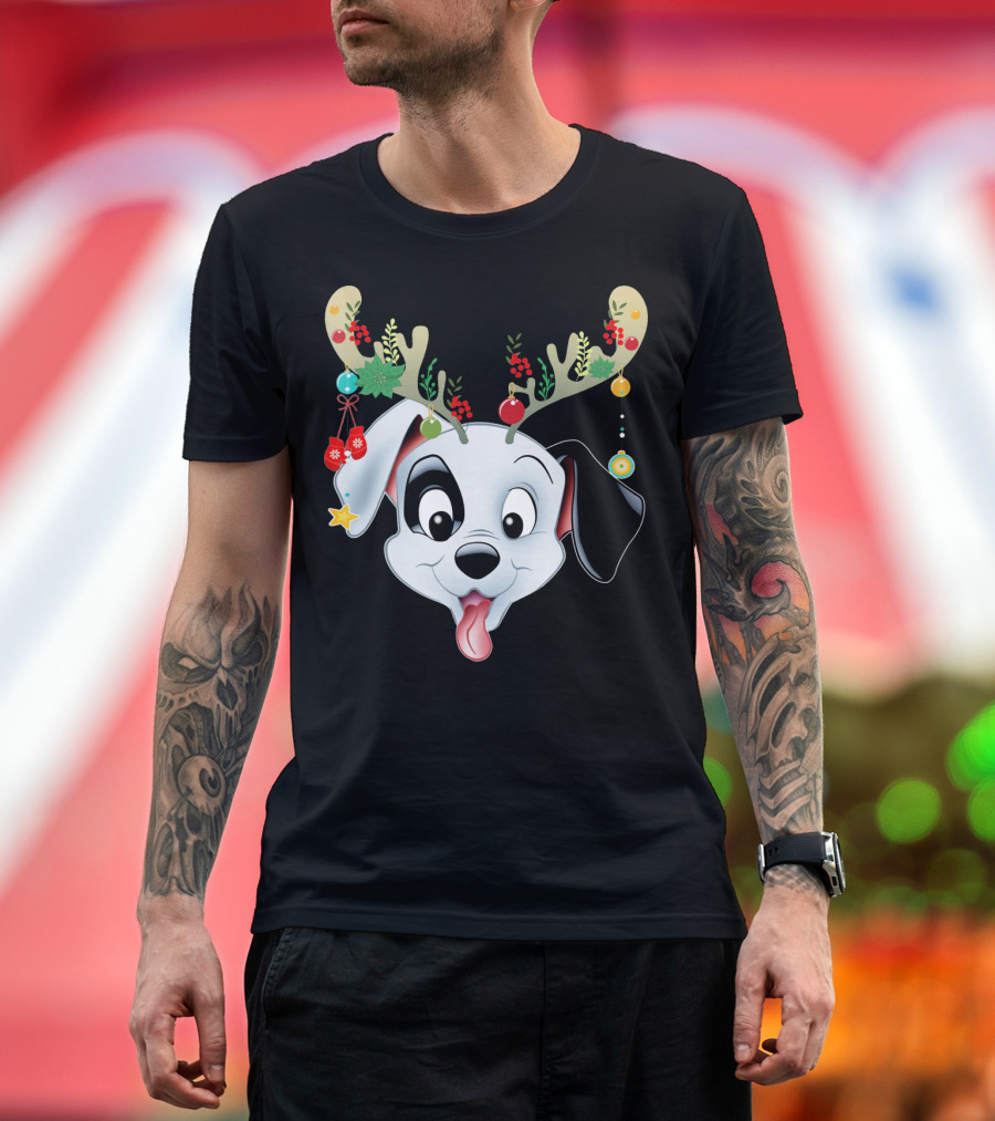 Playful Dalmatian Christmas Antlers with Decorations T-Shirt