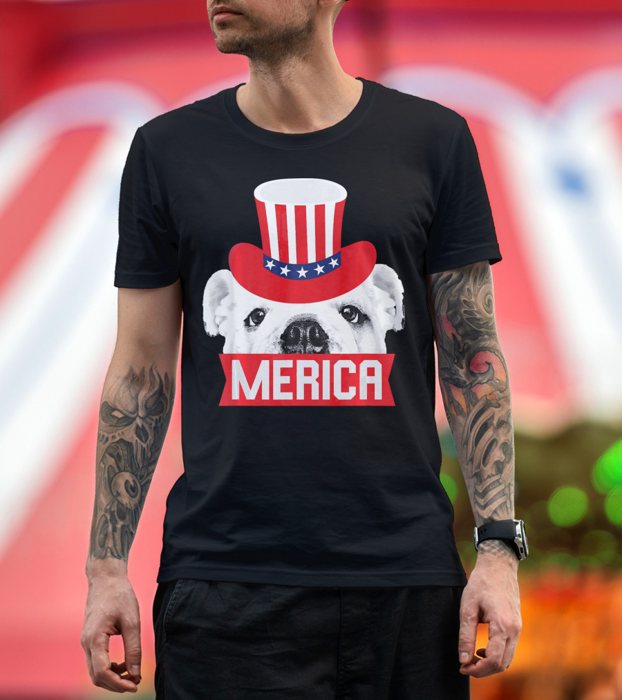 English Bulldog Merica Fourth of July T-Shirt