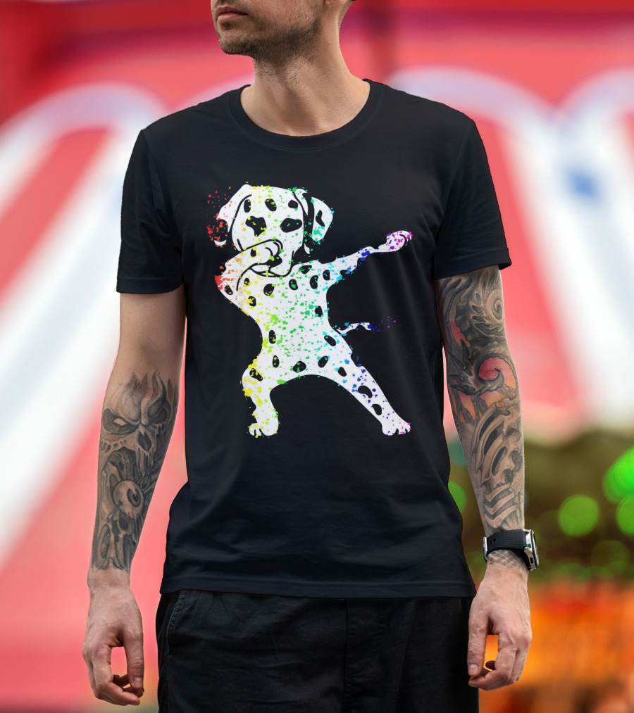 Funny Cool Colorful Dabbing Dalmatian Dog T-Shirt