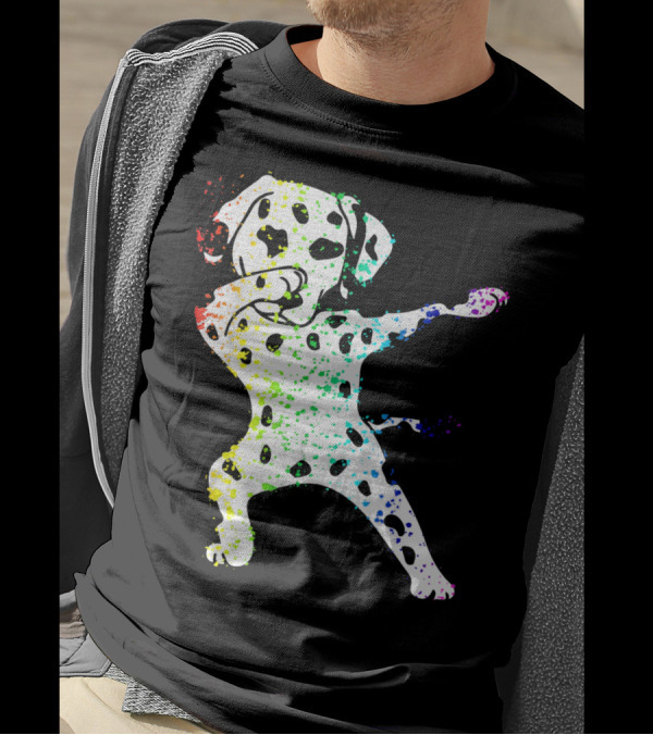 Funny Cool Colorful Dabbing Dalmatian Dog T-Shirt