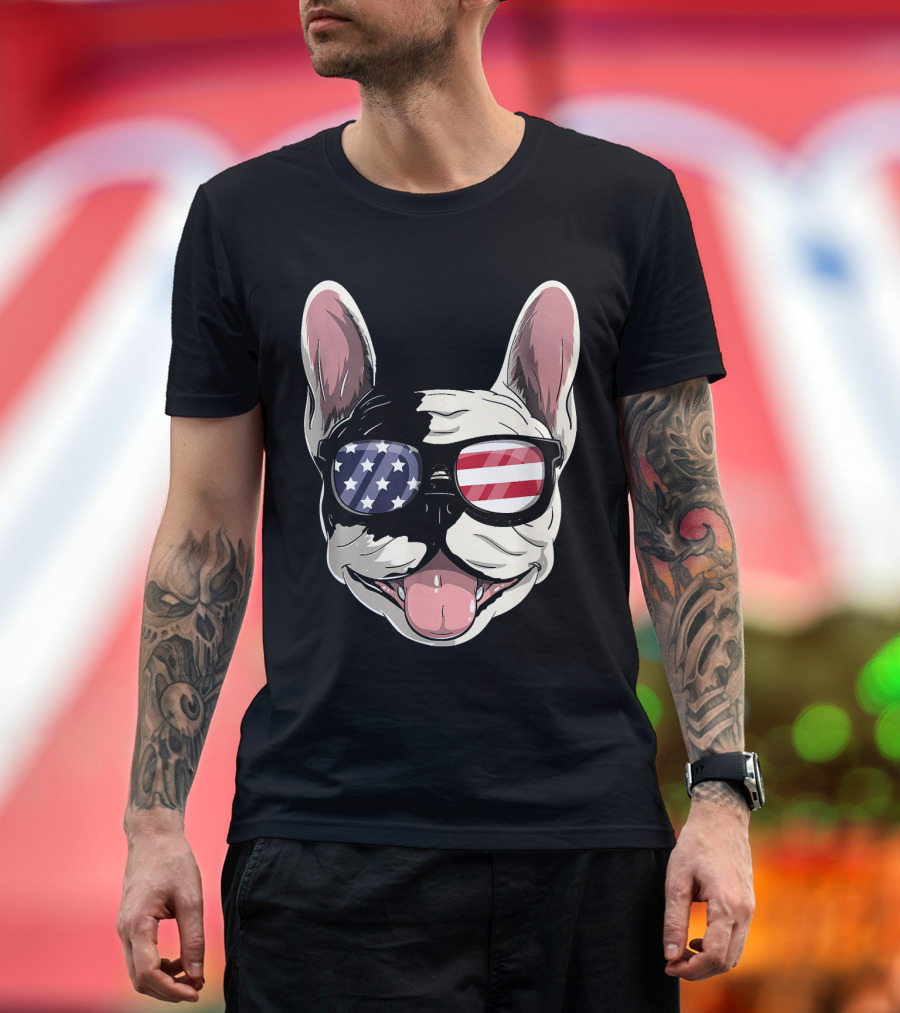 French Bulldog Dog USA 4th of July American Flag Sunglasses Patriotic T-Shirt