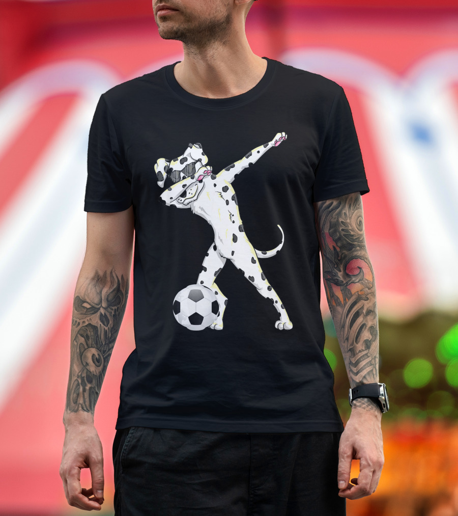 Funny Soccer Dalmatian Doing the Dab with Soccer Ball T-Shirt