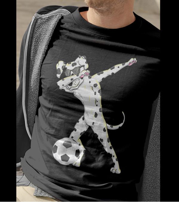 Funny Soccer Dalmatian Doing The Dab With Soccer Ball T-Shirt