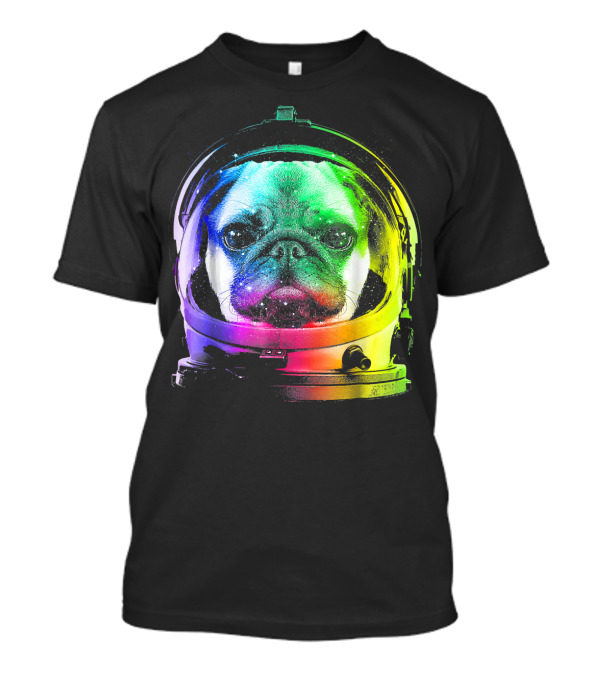 Pug Astronaut In Rainbow Space Helmet T-Shirt