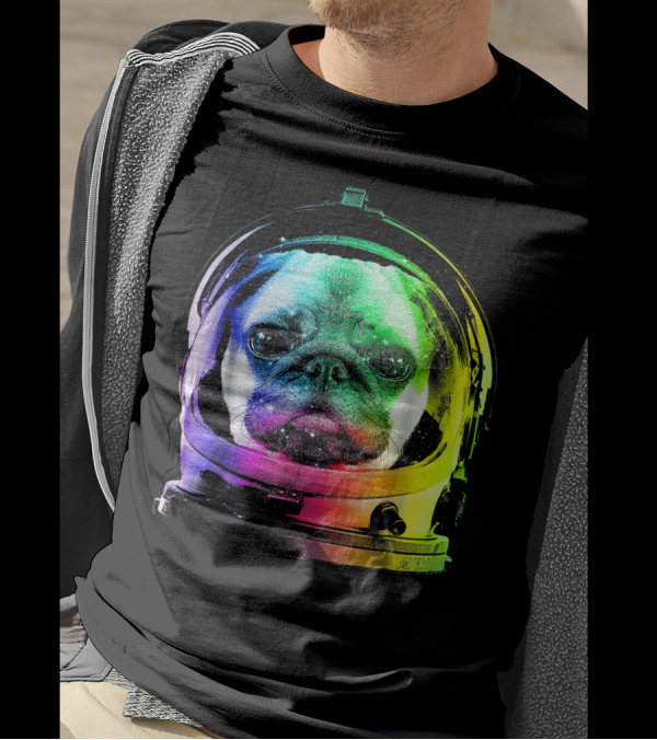 Pug Astronaut In Rainbow Space Helmet T-Shirt