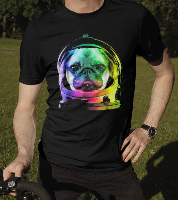Pug Astronaut In Rainbow Space Helmet T-Shirt