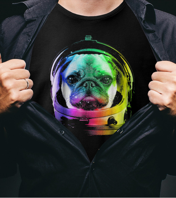 Pug Astronaut In Rainbow Space Helmet T-Shirt