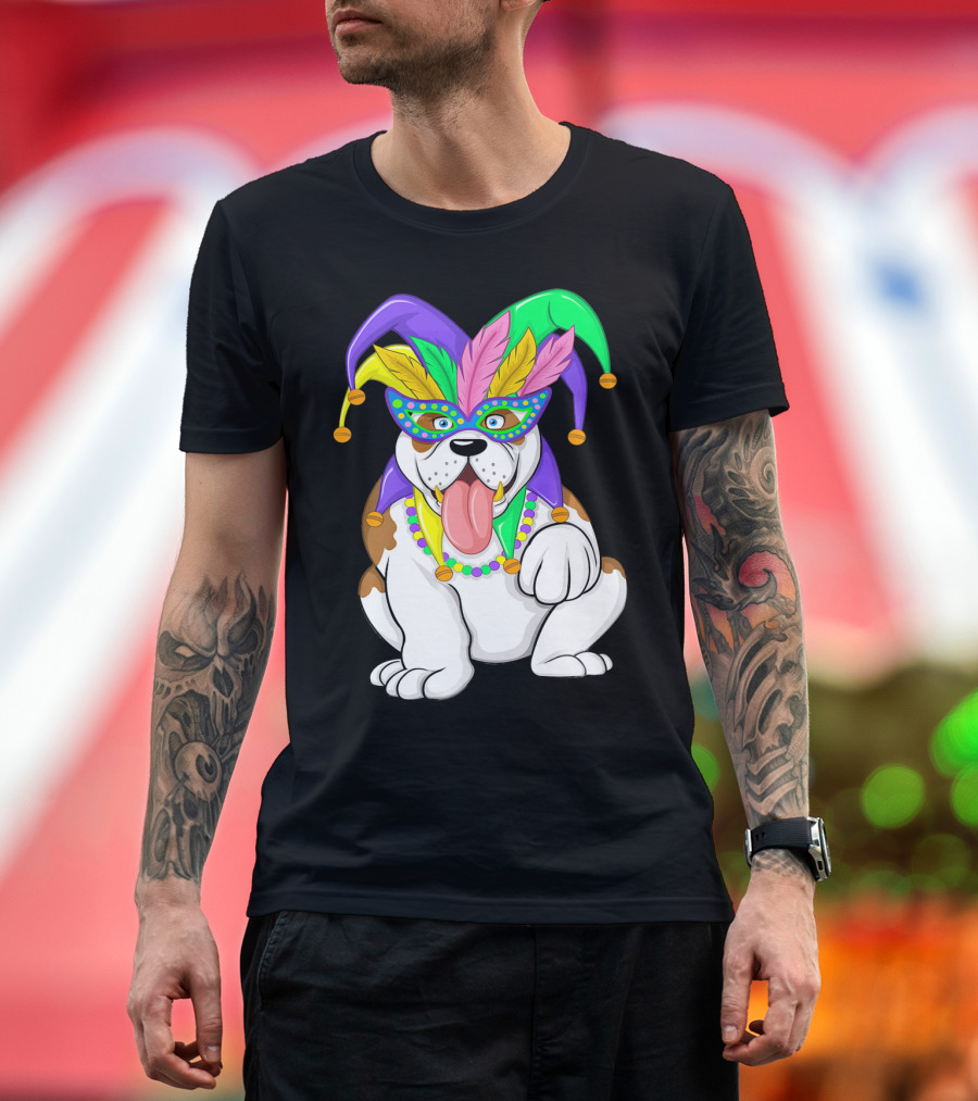 Mardi Gras English Bulldog Jester Mask Fat Tuesday T-Shirt