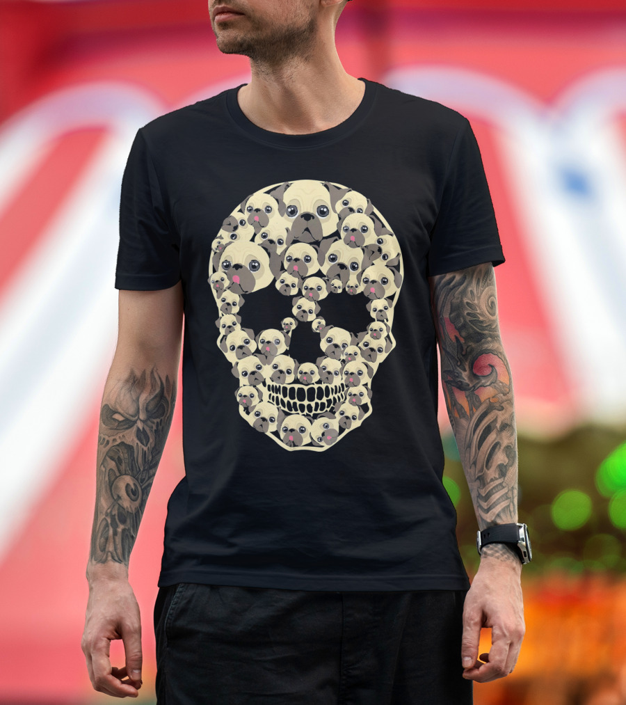 Halloween Pug Skull Made of Cute Pug Faces T-Shirt