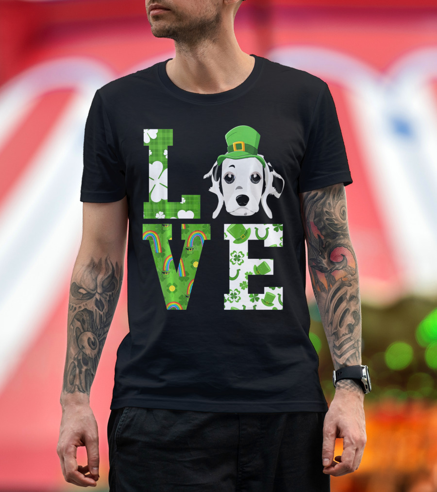 Love Dalmatian St Patricks Day Shamrock Hat Rainbow T-Shirt