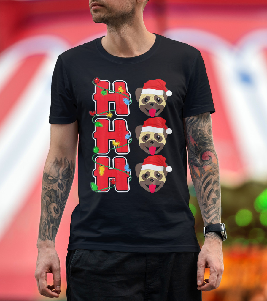 Ho Ho Ho Santa Pug Christmas Lights Hat T-Shirt