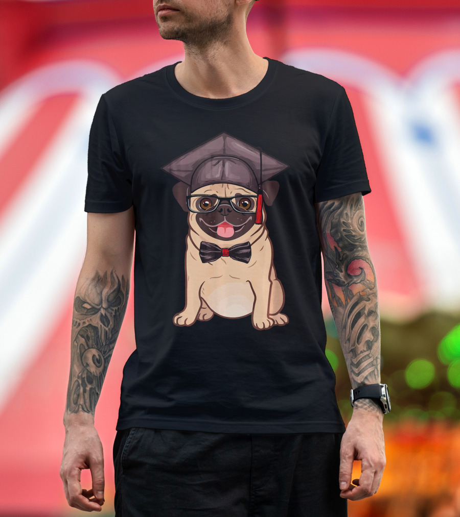 Pug Dog With Graduation Cap and Bow Tie Graduation T-Shirt