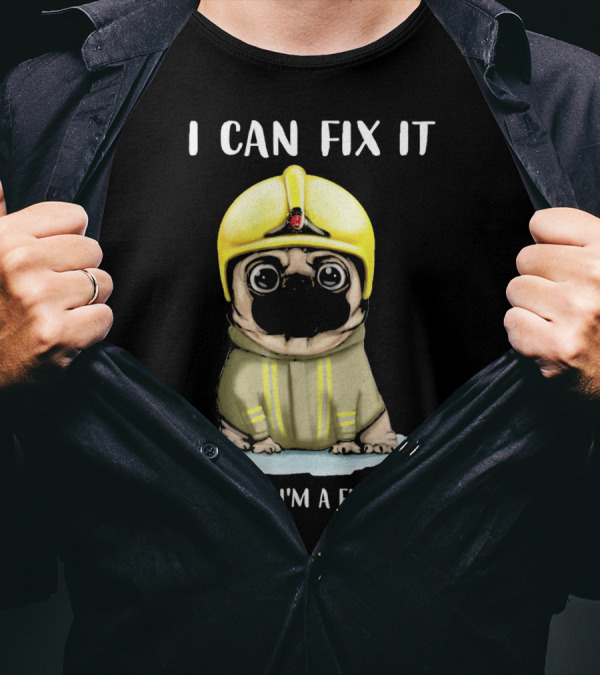 I Can Fix It Trust Me I'm A Firefighter Dog In Yellow Helmet T-Shirt
