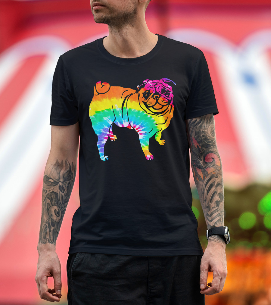 Pug Rainbow Trippy Hippie Tie-Dye Visuals T-Shirt