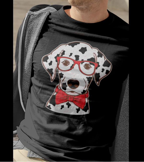 Hipster Dalmatian With Red Glasses And Bow Tie T-Shirt