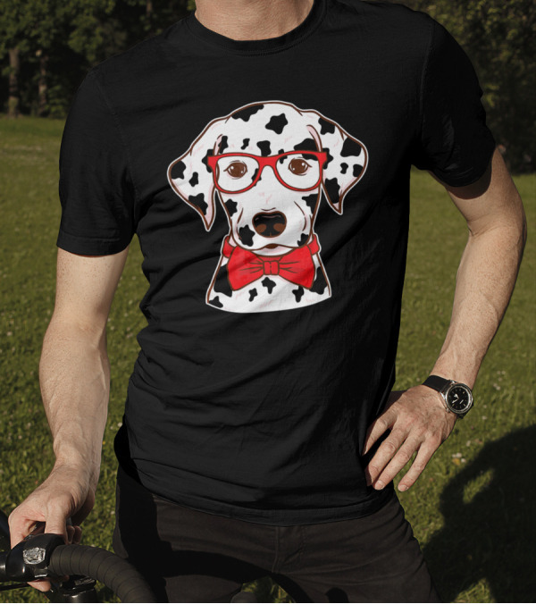 Hipster Dalmatian With Red Glasses And Bow Tie T-Shirt