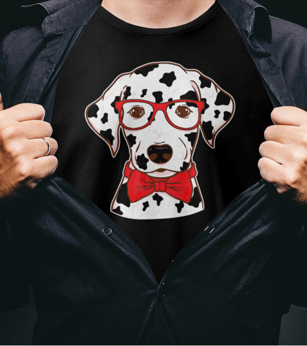 Hipster Dalmatian With Red Glasses And Bow Tie T-Shirt