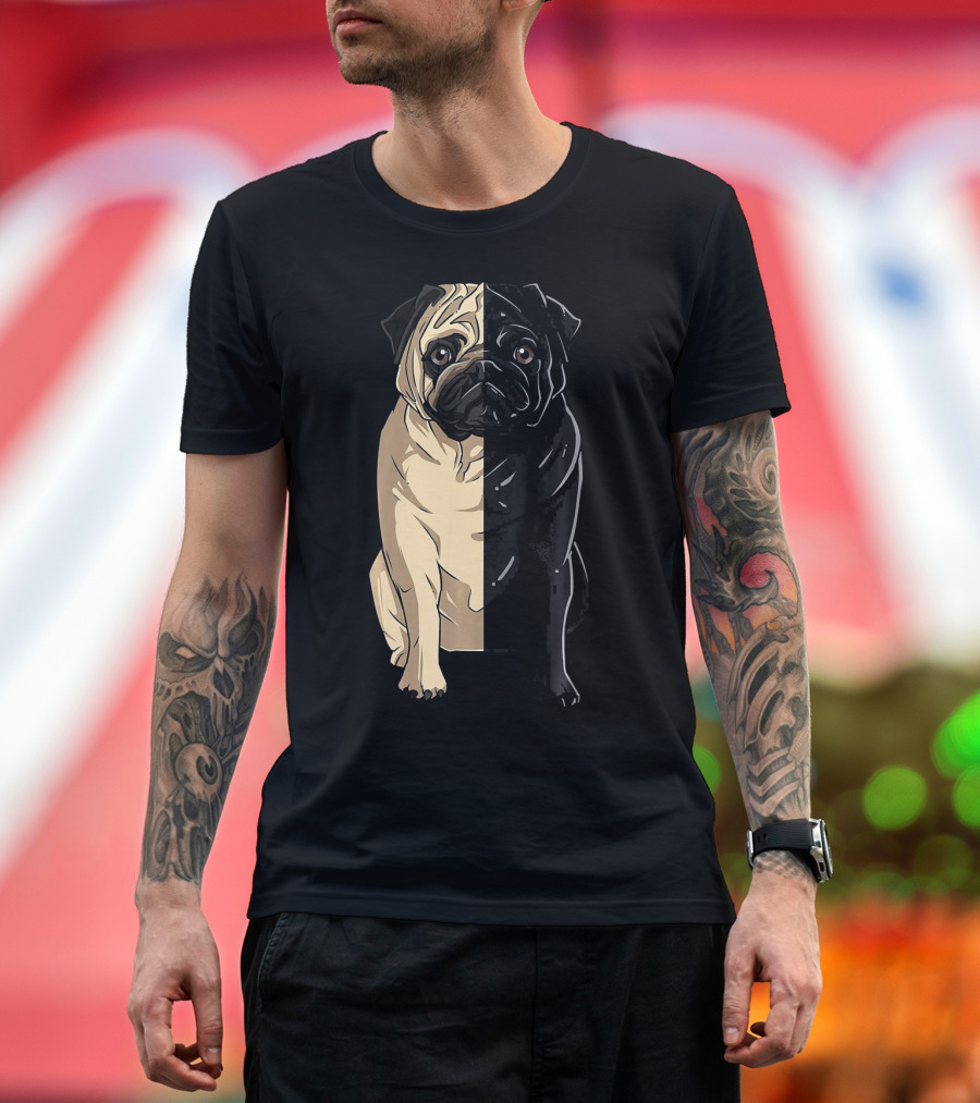 Pug Black and White Half Pug T-Shirt