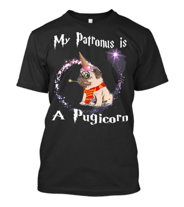 My Patronus Is A Pugicorn Wizard Pug With Horn And Scarf Magic Burst T-Shirt