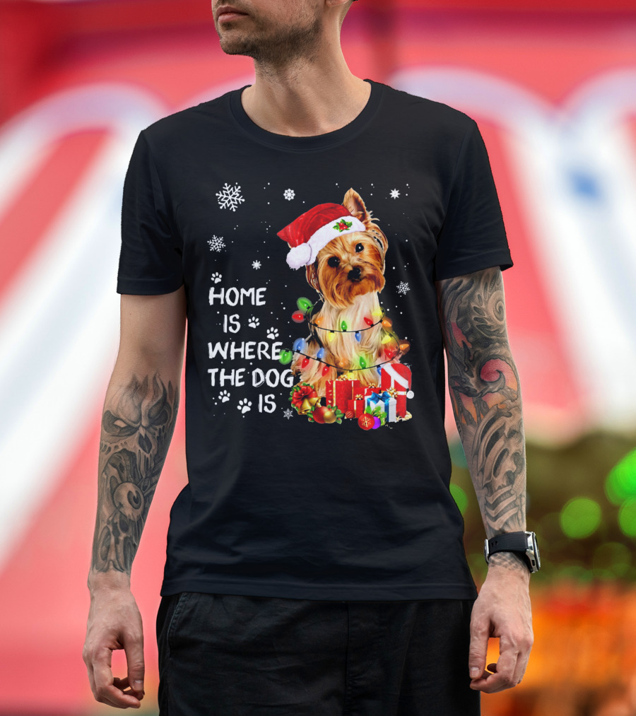 Home Is Where The Dog Is Christmas Lights Yorkie T-Shirt