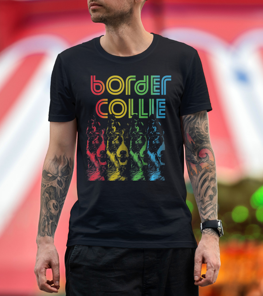 Border Collie Colorful Retro Groovy T-Shirt