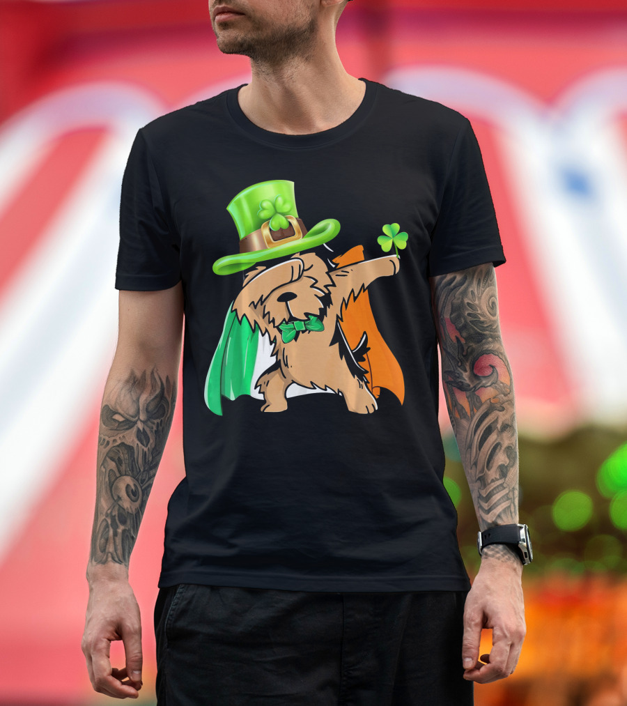 Dabbing Yorkshire Terrier Leprechaun Hat Irish Flag Shamrock T-Shirt