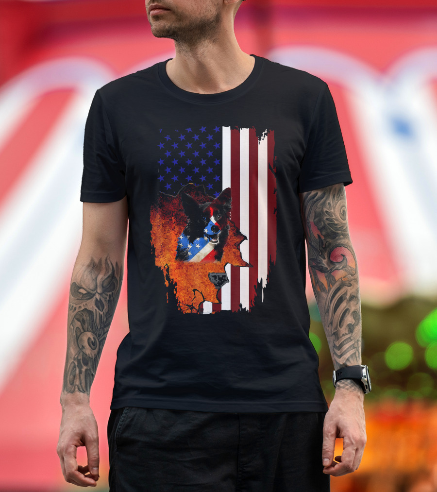 Border Collie USA Flag 4th of July T-Shirt