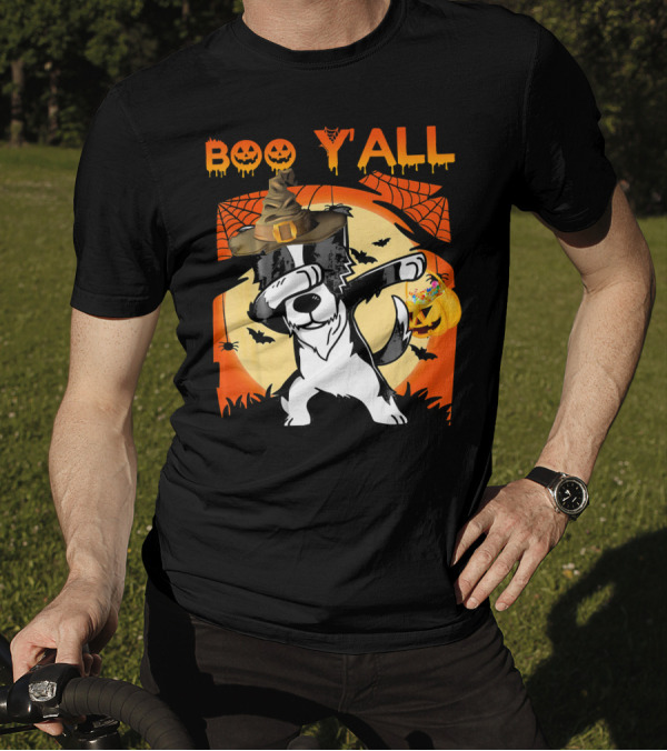 Boo Y'all Border Collie Dabbing Ghost Halloween T-Shirt