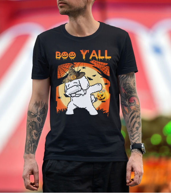 Premium T-Shirt: Bichon Frise Dabbing Boo Yall Halloween Ghost Hat Pumpkin Spiders Web T-Shirt Bichon Frise Dabbing Boo Yall Halloween Ghost Hat Pumpkin Spiders Web T-Shirt
