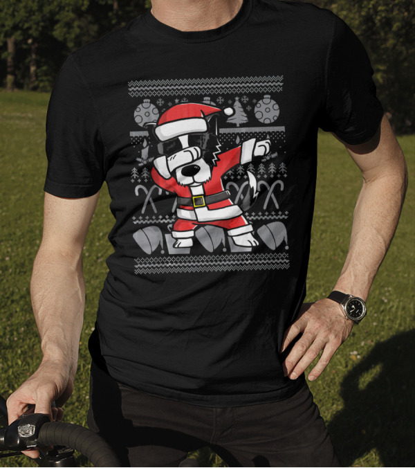 Dabbing Border Collie Dab Dance Santa Christmas Funny Do T-Shirt