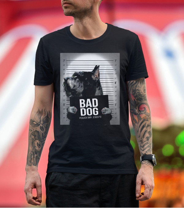 Premium T-Shirt: Bad Dog Giant Schnauzer Mugshot Police Dept 230573 T-Shirt Bad Dog Giant Schnauzer Mugshot Police Dept 230573 T-Shirt