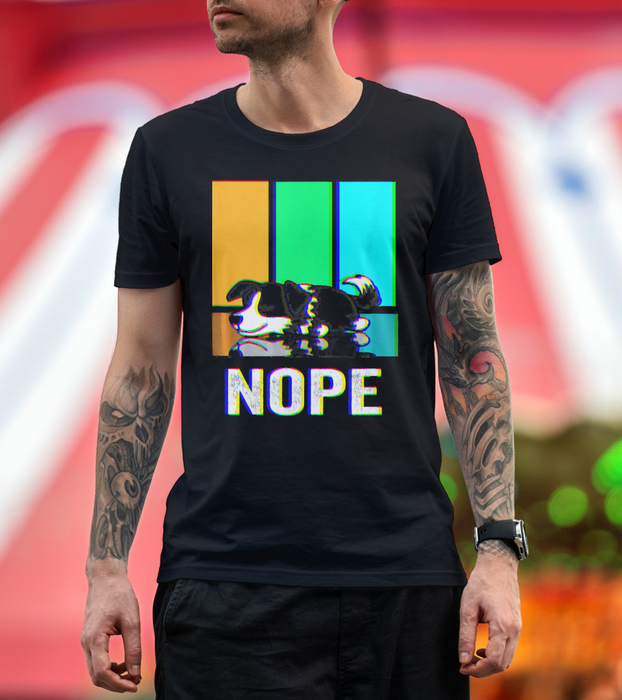 Nope Border Collie Not Today Dog Colorful Glitch T-Shirt