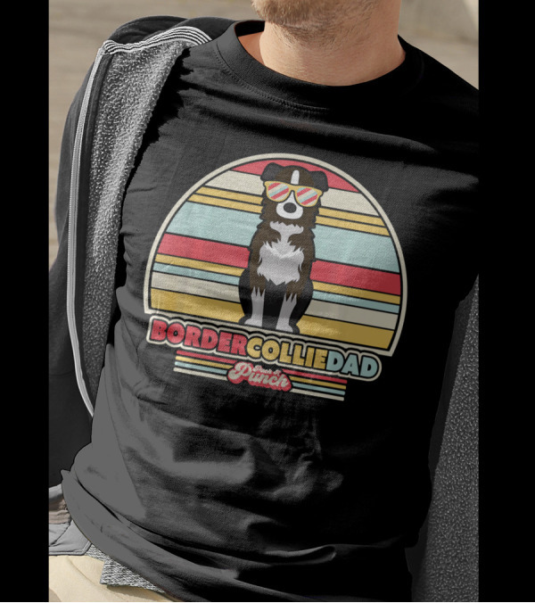 Border Collie Dad Retro Style Sun Splash Punch T-Shirt