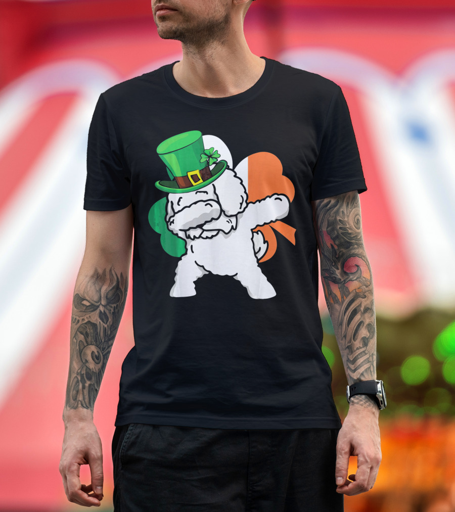 Dabbing Bichon Frise Shamrock St Patrick's Day Irish Flag Hat T-Shirt