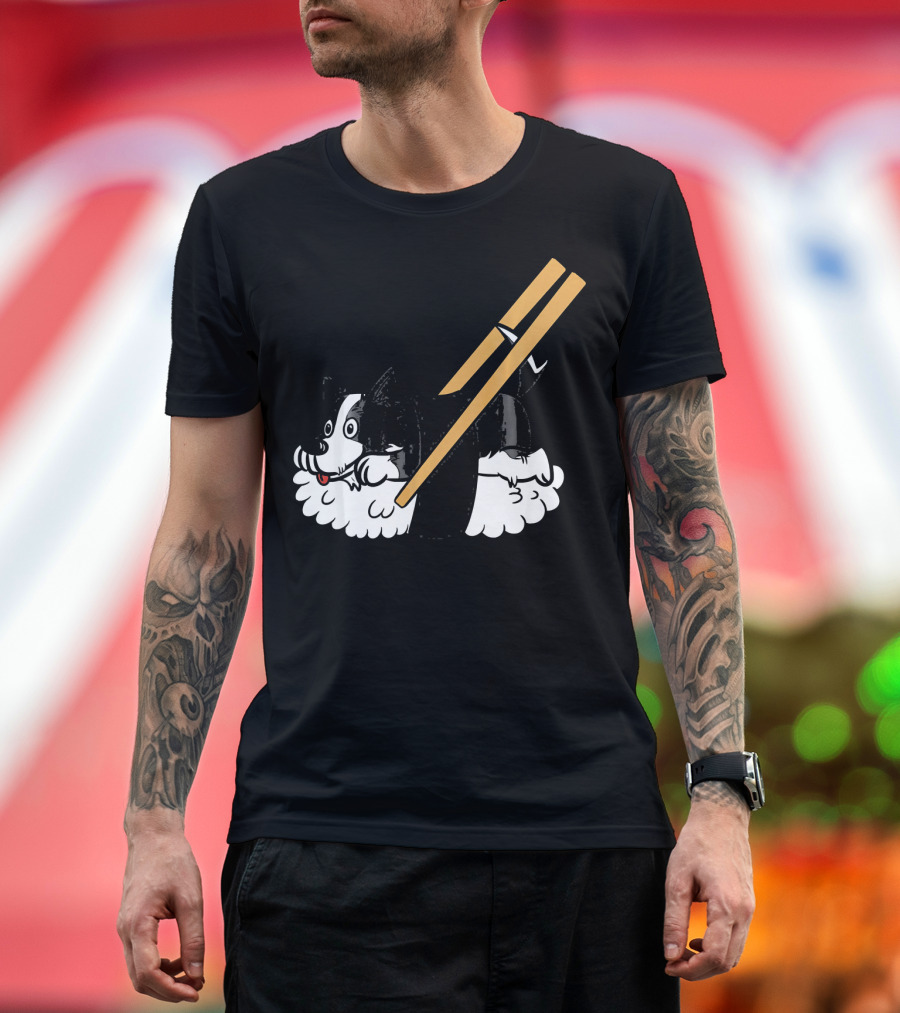 Border Collie Sushi Roll with Chopsticks T-Shirt