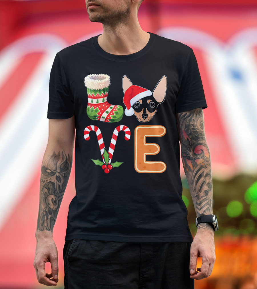 Miniature Pinscher Santa Hat Christmas Love Stocking Candy Cane Gingerbread T-Shirt