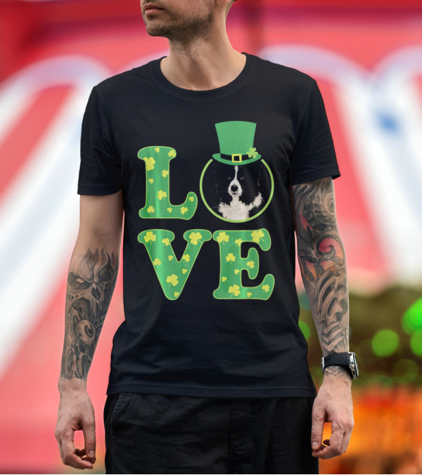Premium T-Shirt: Love Border Collie St Patricks Day Clover Hat Dog T-Shirt Love Border Collie St Patricks Day Clover Hat Dog T-Shirt