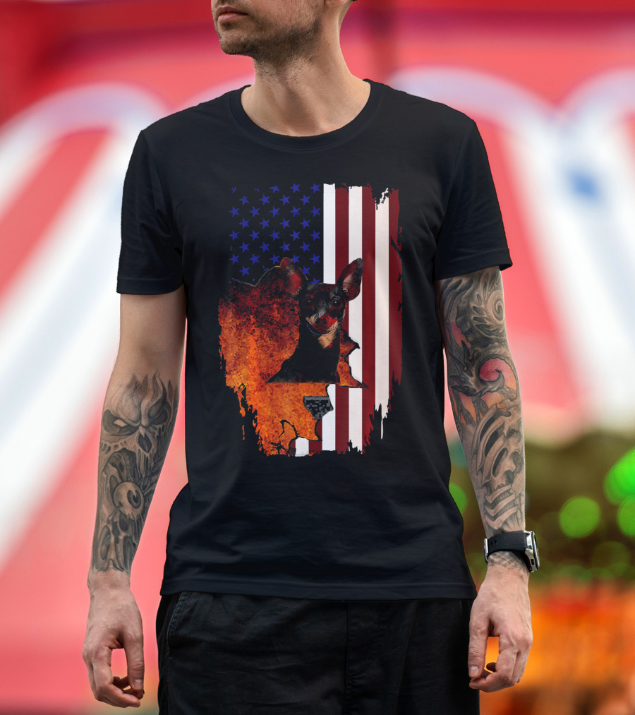Miniature Pinscher American Flag Patriotic 4th Of July USA T-Shirt