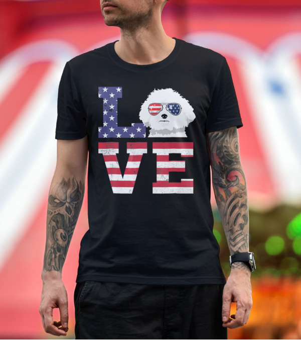 Premium T-Shirt: Love Bichon Frise American Flag Stars and Stripes Sunglasses T-Shirt Love Bichon Frise American Flag Stars and Stripes Sunglasses T-Shirt