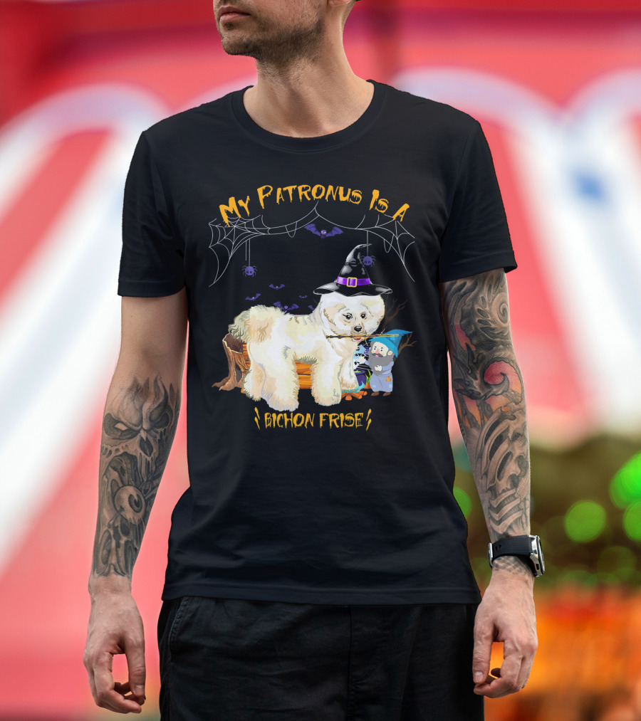 My Patronus Is A Bichon Frise Halloween Dog Wizard Hat Spider Webs T-Shirt