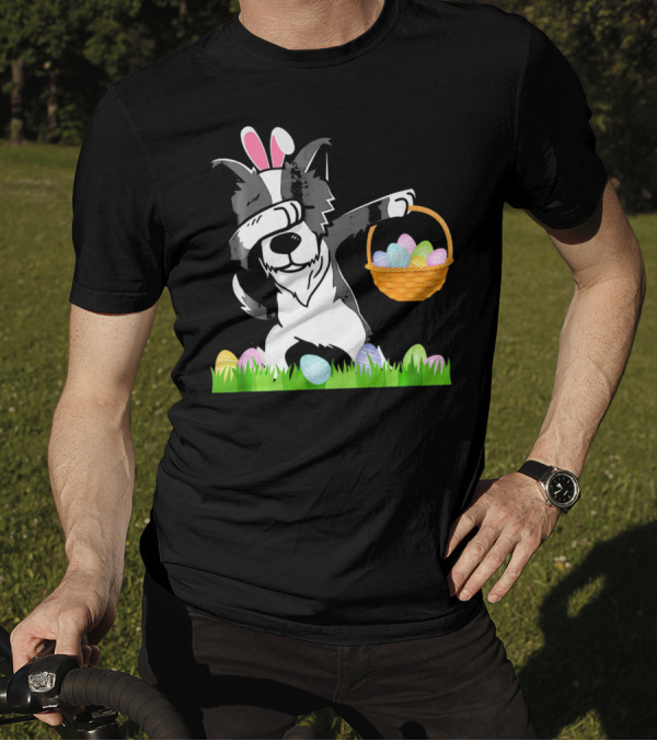 Happy Border Collie Bunny Dabbing Dab Easter Egg Basket T-Shirt