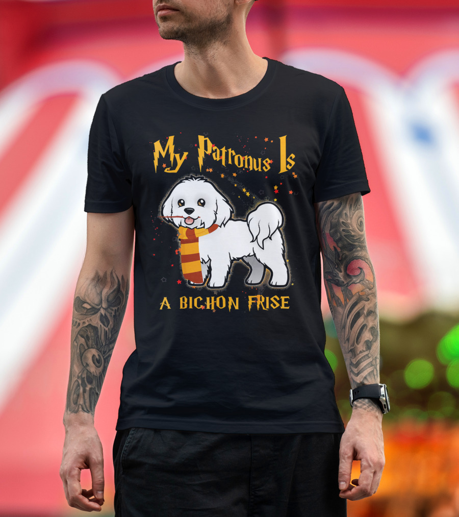 My Patronus Is a Bichon Frise Magic Dog with Scarf and Stars T-Shirt