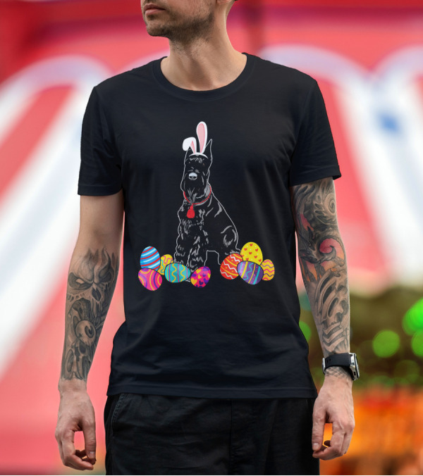 Premium T-Shirt: Giant Schnauzer with Bunny Ears and Colorful Easter Eggs T-Shirt Giant Schnauzer with Bunny Ears and Colorful Easter Eggs T-Shirt