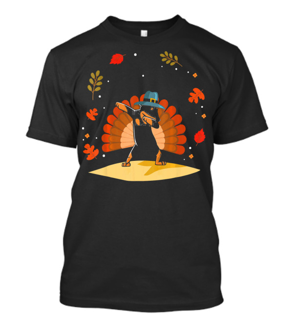 Miniature Pinscher Dog Dabbing Funny Thanksgiving Turkey Leaves Hat T-Shirt