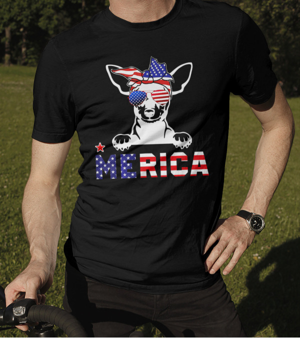 Miniature Pinscher Merica Patriotic USA Flag 4th Of July Dog T-Shirt