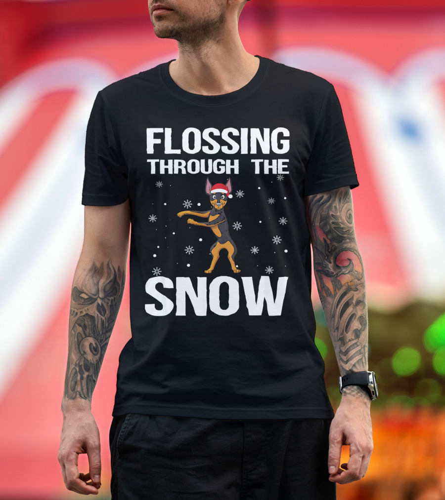 Flossing Through the Snow Miniature Pinscher Santa Hat T-Shirt